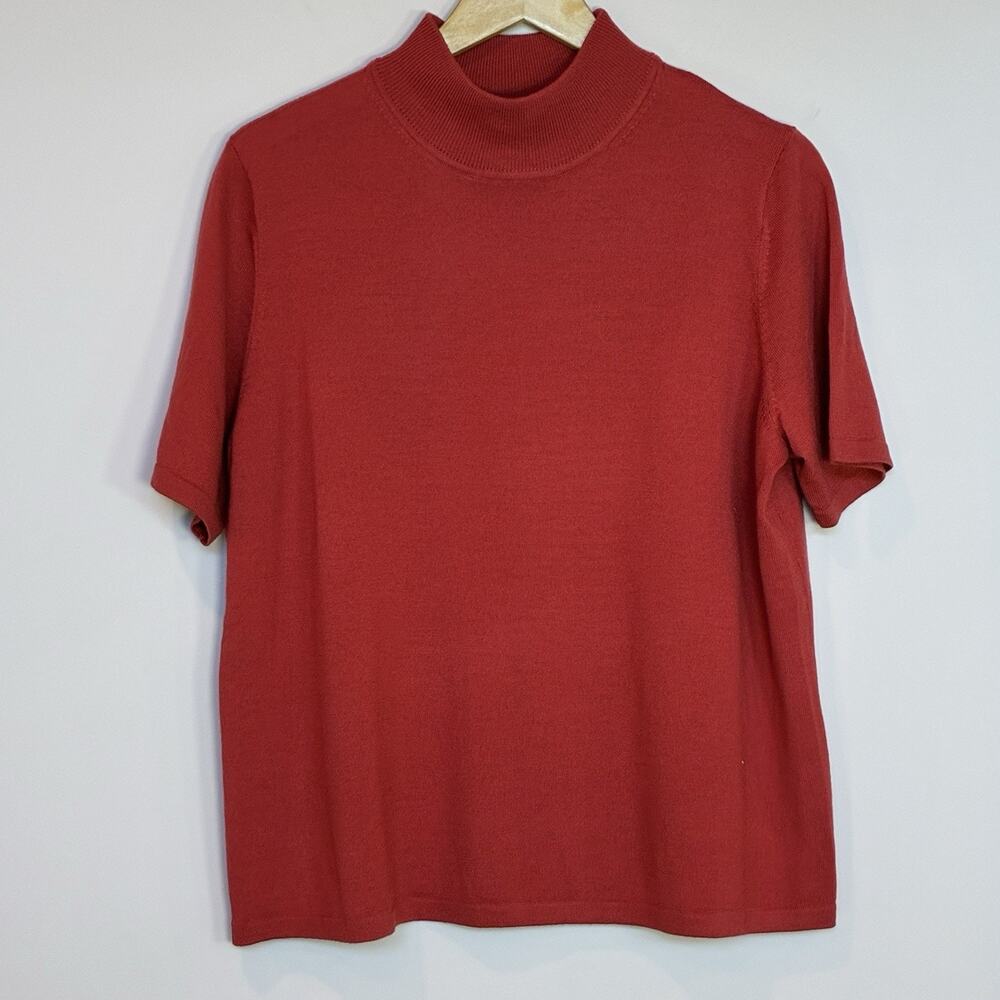 Pendleton 100% Merino Wool Short Sleeve Mock Neck Top Sweater Red Size 1X